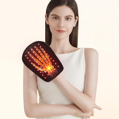 Rotlichtlampe Handschuh für Hände, 50 LEDs 660nm & 850nm Infrarotlampe | 5 Helligkeiten, 3 Modi, 10/20/30Mins Timer, Rotlicht Lampe Handauflage für Zuhause & Büro