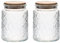 WEELOO Vintage Patterned Glass Jar with Lid, 750ml Sealed Food Transparent Glass Storage Jar, 2PCS Food Storage Container for Tea Coffee Sugar Kitchen Decoration (Begonia)