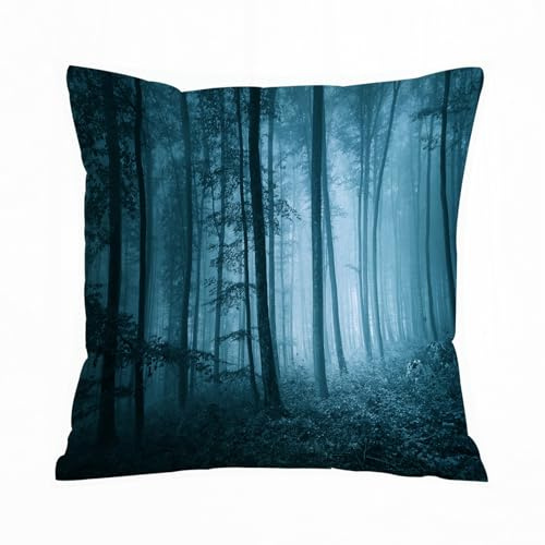 ERRTU Housse de Coussin 50x50 cm,Mystique, Magique, Brumeux, forêt Sombre, Feuillage, Paysage, Pays,Housse Coussin Exterieur,Motif Décoratif Taie d'oreiller,Coussin Decoratif Canape