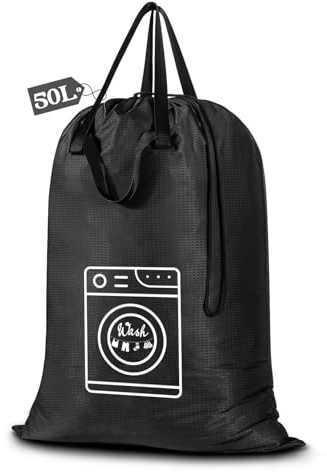 Asnews Wäschesack Reise, Nylon Wasserdichte Wäschebeutel mit Kordelzugverschluss und breite Riemengriffe, 50 x 70cm Schmutzwäschebeutel Tasche für Reisen, Camping, Studentenwohnheim, Wäschekörbe