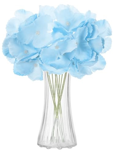 sourcing map 10 hortensias artificiales de seda de tacto real de 16 pulgadas, ramos de flores de hortensias artificiales grandes y realistas para decoración del hogar, cocina, fiesta, boda, azul claro