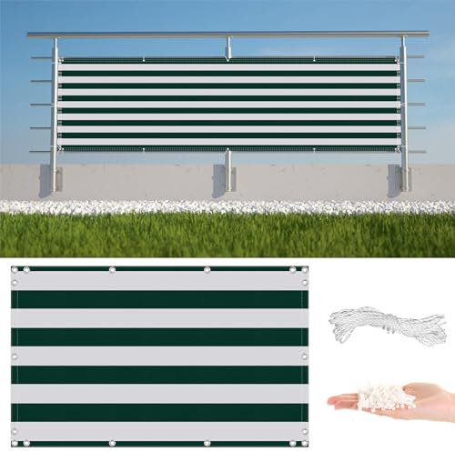 Outdoor Balkon Sichtschutz 1,8m x 10m Wetterbeständig & Ohne Bohren Dunkelgrün Streifen Zaun Geländer Netz mit Kabelbindern 165g/m²
