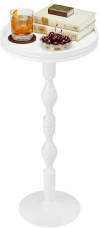 ZEXVIDA Small Round Drink Table,Pedestal Tables,Small Round Side Table for Narrow Spaces,End Table for Living Room, Bedroom, Bathroom,Balcony (White)