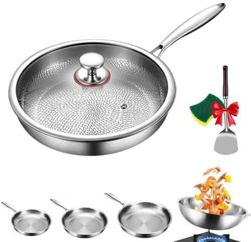 Kovali Poêle à frire en titane non revêtue - 26/28/30 cm - Poêle kovali en titane - Anti-rayures - Ultra durable - Anti-adhésive - Avec couvercle - Pour la cuisine (30 cm)