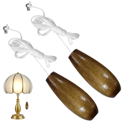 RLMVGBX 2 Pcs Light Pull Cord, Wooden Handle with 150cm Extension Cord, String Connector for Bathroom Lights, Ceiling Fan & Switch Control