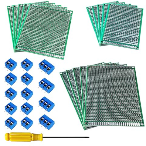 GTIWUNG PCB Lochrasterplatte Kit 8x12/7x9/5x7cm Doppelseitige Board Leiterplatte + 14 Stk Screw Terminal 2Pin 3Pin Schraubklemmenblock für DIY Löten