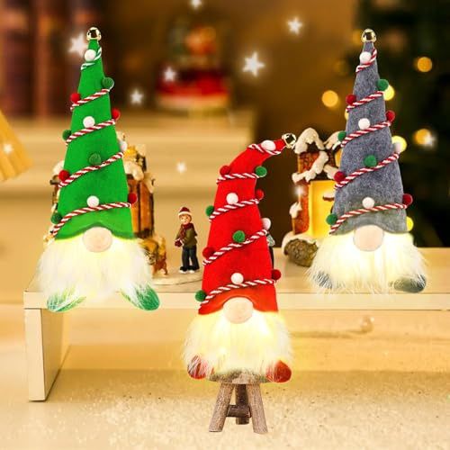 Herbst Weihnachten Deko Wichtel Figuren 3 Stück, Wichtel Weihnachten Figur Weihnachtszwerg Beleuchtet Leuchtende, Weihnachtsdeko Weihnachtsbaum, Dekoration Geschenke Weihnachtsdeko(Kurze Beine)