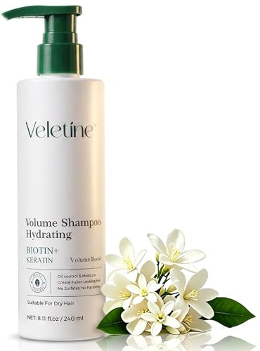 veletine Shampooing Volumateur Pour Cheveux Fins, Gras Et Plats - Effet Longue DuréE, Apporte Une Brillance Légère - à La Biotine Et à L'Extrait De Racine De Gingembre,240Ml (Fleur d'Oranger)