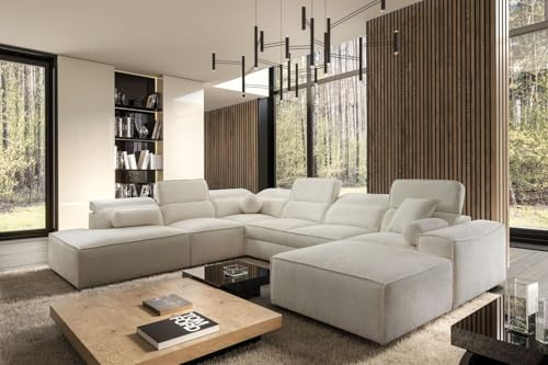 All4All Ecksofa Simone X mit Schlaffunktion & Bettkasten - XXL Wohnlandschaft mit 7 verstellbaren Kopfstützen - Couch -Designer Sofa - U - Form - 343x288x187cm - Schlafsofa - 26 (Toro 140, Rechts)