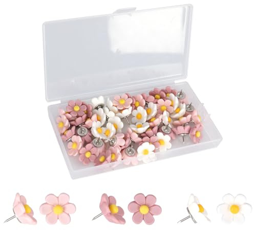 50 Stück Bunte Blumen Reißzwecken, Blumige Pinnnadeln, Blumen Pins Heftzwecken für Korktafeln, Pins für Pinnwand, Dekorative Stecknadeln, Reißzweckenbrett, Pinnwand für Büro, Schule, Zuhause (PW)