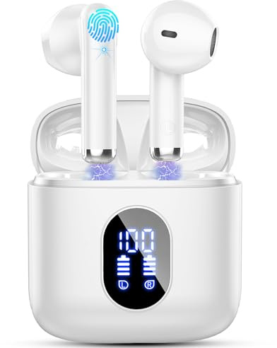Wireless Earbuds, Bluetooth 5.4 Headphones in Ear NEW Wireless Earphones with 4 ENC Mic, Mini Ear buds with HiFi Stereo Deep Bass, 32H Playtime Dual LED Display, Bluetooth Earbud IP7 Waterproof USB-C