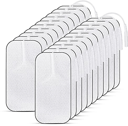Tens Elektroden Pads, 20 Stück Selbstklebende Elektroden für Tens Gerät, 40 x 80 mm Wiederverwendbare Elektroden mit 2 mm Steckanschluss, Kompatibel mit TENS-Geräten und EMS-Trainer