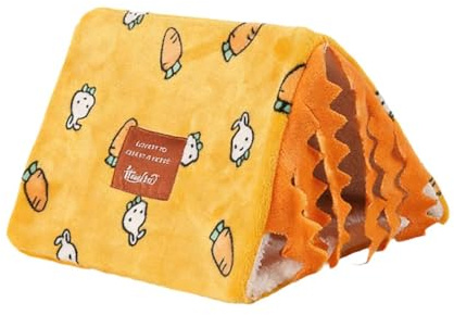 perfk Maison pour Cochon d'Inde, Tunnel pour Cobayes avec Rideau, Nid de Hamster, Tente Abri pour Petit Animal, Maisonnette pour Lapins, Accessoires pour Cage à Lapins, Couchage et Jeux, Yellow M