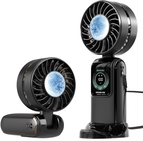 RaMokey Ventilador de mano con batería recargable, mini ventilador portátil, USB, 100 niveles, fuerte flujo de aire, 4 en 1, ventilador pequeño, silencioso, plegable 180°, para mano, cuello y mesa