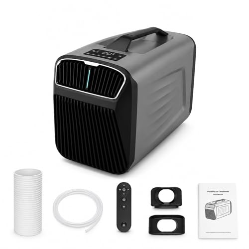 Aire Acondicionado Portatil 12V 24V para Caravana y Camping, 5200 BTU, 4 Modos Frío/Ventilador/Deshumidificación/Sueño, Temporizador 24h, Mando, para Casa, Coche, Camper y Viajes Cortos Grey-220V