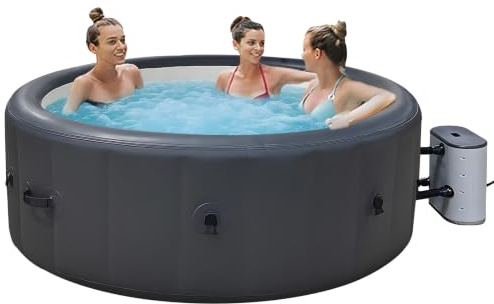 Piscina Idromassaggio da Esterno 6 Posti, Massaggio Bolle a 3 Livelli | Diametro 196 cm, Regolazione Intelligente Temperatura, Luce Ambientale Sfumata a 6 Colori, Filtrazione Circolazione Fisica