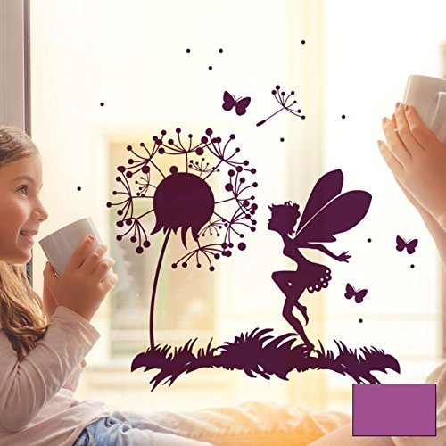 Fensterbild Wandtattoo Pusteblume Fee Schmetterlinge & Punkte Fensteraufkleber Fenstersticker M2093 - ausgewählte Farbe: *lavendel* ausgewählte Größe: *L - 40cm breit x 40cm hoch*