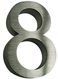 Hausnummer 8 Edelstahl 3D rostfrei witterungsbeständig filigrane Schriftart Arial 16cm Höhe und 3cm Tiefe aus gebürstetem Edelstahl V2A ALLE erhältlich 0 1 2 3 4 5 6 7 8 9