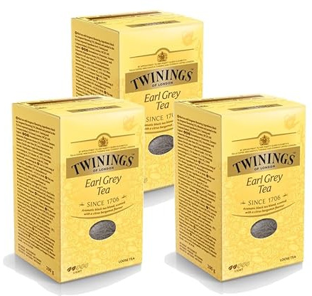 Twinings Earl Grey Tea, 200 g de té suelto, paquete de 3