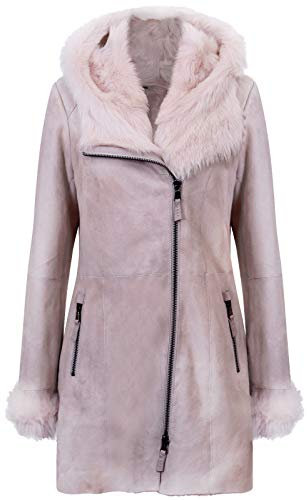 Infnity Leather Damen Nicht Gerade Weiss Frost Grau Mit Kapuze Wildleder Merino Shearling Schaffell Jacke XL