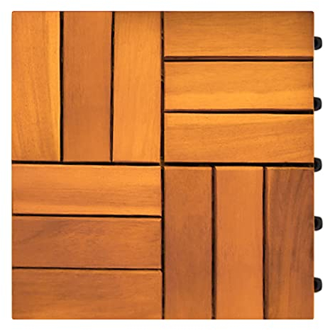 CASARIA® Premium Acacia Wood Decking Tile | 30x30cm | Interlocking Design | Enhanced Drainage System | Patio & Garden Click-Lock Flooring Deck | FSC-Certified | 1 Tile Pack