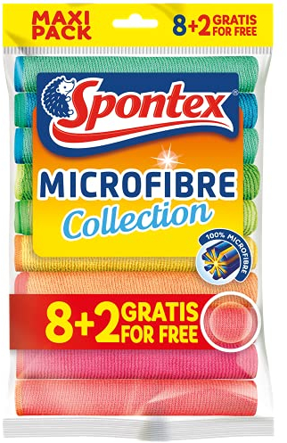 Spontex - Paños de Microfibra Multiuso 8 + 2 Gratis, 1 Paquete de Paños Multicolores