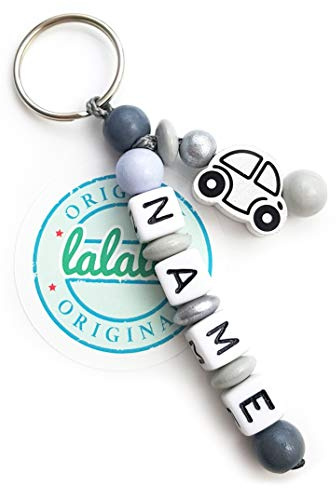LALALO Autoschlüsselanhänger Schlüsselanhänger mit Namen, Namenskette Namensanhänger personalisiert mit Prägung Wunschname, Geschenk zum Führerschein für Damen Herren Kinder, Schlüsselring