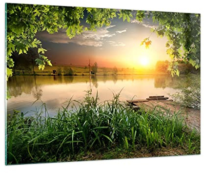 ARTTOR Glasbild 100x70cm Wandbild Glasdruck Landschaften Brücken - 3914 | Brücke See Groß Modern Dekoration Wohnzimmer Schlafzimmer Küche Wanddeko Kunstdruck Art Wall Decor ARTTOR