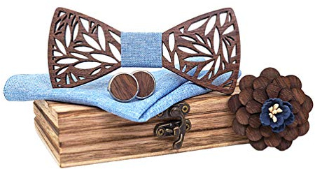 Lvguang Noeud Papillon en Bois, 4 Pcs Set Noeud Papillon Fait Main avec Coffret en Bois, Mode Elégant Naturel Esthétique Moderne Fait Charme Unique