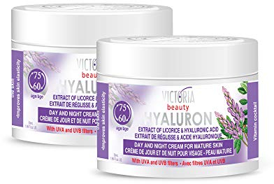 Victoria Beauty Crème anti-âge à l'acide hyaluronique contre les rides et les cernes, crème pour le visage à l'acide hyaluronique et à l'extrait de réglisse pour homme et femme - 2 x 50 ml