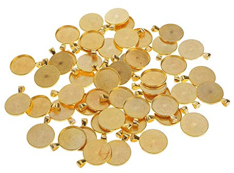 Tenlacum 50 runde Lünette Anhänger Tabletts Cabochon Fassungen Anhänger Rohlinge 25 mm (Gold)
