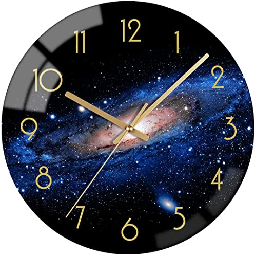 VIKMARI Glas Wanduhr Leise Nicht tickend Wand Uhren Qualität Quarz Batteriebetriebene Runde 30 cm Nacht-Himmel Muster