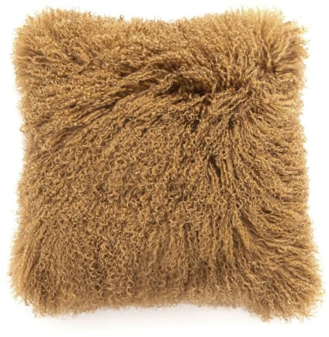 yingda1992 Mongolian Lamb Fur Throw Pillow Cover Real Fur Sheepskin Throw Square Cushion Fluffy Curly Wool Soft for Living Rooms Khaki 20X20in