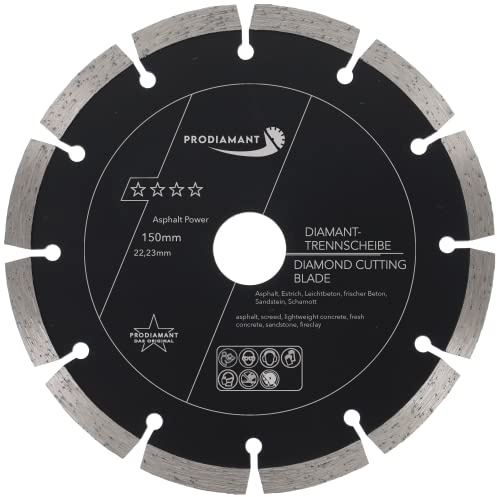 PRODIAMANT Disco de corte diamantado 150 mm x 22,2 mm abrasivo para asfalto, solado, hormigón ligero, hormigón fresco, arenisca y arcilla refractaria