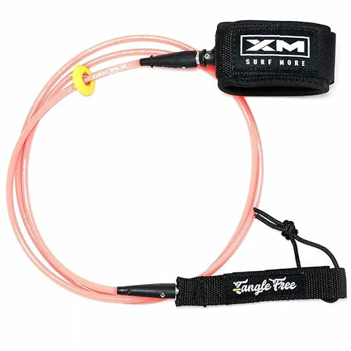 XM SURF MORE Comp 10ft Surfboard Leash with Tangle Free Upgrade, Cord Thickness (.220in), Key Pocket, Unbreakable Swivels, Detachable Railsaver, Made in USA