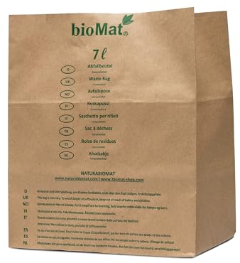 bioMat Sac en Papier Biodégradable, 7 litres, 320 Sachets en Papier Kraft pour Déchets Organiques, Résistants à L’humidité, Double Fond, Fabriqués en Allemagne