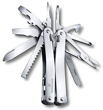 Victorinox Multifunktionswerkzeug Swiss Tool Spirit X, 24 Funktionen, Multitool mit Feststellklinge und Kombi-Spitzzange, inkl. Leder-Etui, Silber