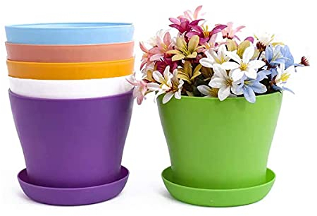 TSKDKIT 20 cm Pots de Fleurs et soucoupes Extra Larges Pots de Fleurs avec Plateaux d'égouttement pour intérieur ou extérieur, Plastique Pots semis Jardin pour décoration de Maison ou de Bureau