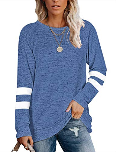 MOLERANI Långärmad rund hals fritid t-shirts blusar tröjor tunika toppar för vintern, Marinblå, XL