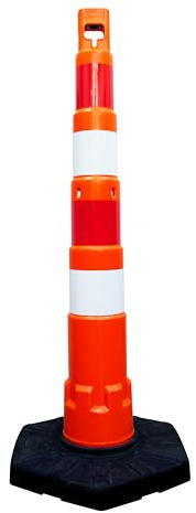 Barrière à poteaux empilable - Rouge | Poteau d'avertissement réfléchissant pour la sécurité routière | Poteau de barrière de Circulation avec Base en PVC lesté | Poste de délinéation
