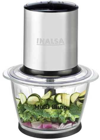INALSA Hachoir électrique pour cuisine et hachoir à viande avec bol en verre de grande capacité de 1,5 | Moteur en cuivre pur de 500 W | 2 réglages de vitesse | Lame double couche en acier inoxydable