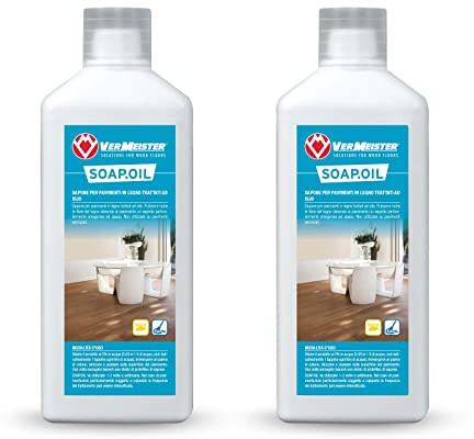 Soap.Oil Vermeister - Sapone Detergente Nutriente per la Pulizia Ordinaria e la Manutenzione di Pavimenti in Legno trattati ad Olio. 2 Bottiglie da 1L