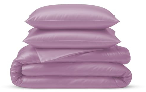 LINENWALAS 100% Natural Bamboo 3-Piece Duvet Cover Set with Zipper and Corner Ties- Softest Cool Bedding Perfect for Skincare (King, Lilac)