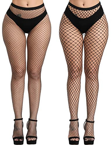 DRESHOW Tights med Hög Midja Fisknätstrumpor Lårhöga Strumpor Strumpbyxor för Kvinnor