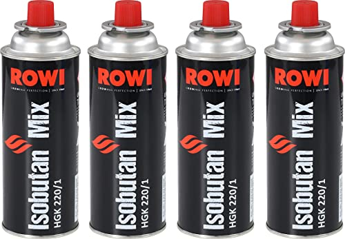 ROWI Gaskartusche Isobutan Mix 220g - 4 Stück, Schwarz