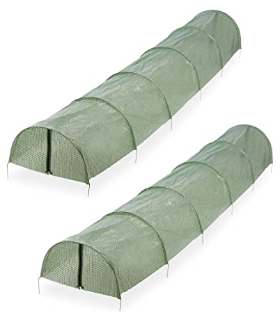 Relaxdays Folientunnel, 2er Set, 2,9 m Länge, PE-Folie mit Reißverschluss, Frühbeet, Aufzucht, Pflanzentunnel, grün