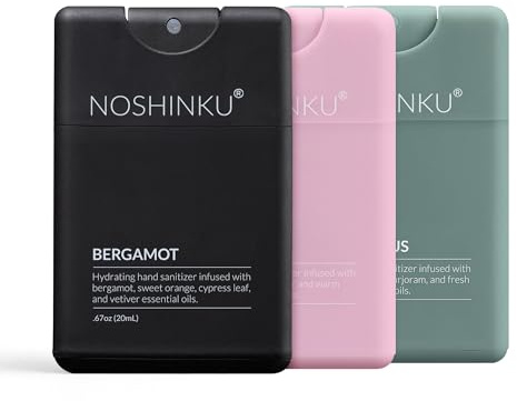 Noshinku - Refillable Hand Sanitizer Discovery 3-Pack, Travel Size Spray with Hydrating Botanical Oils, Natural Ingredients, All Natural Fragrances, Sugarcane Derived Alcohol, No Parabens, No Dyes