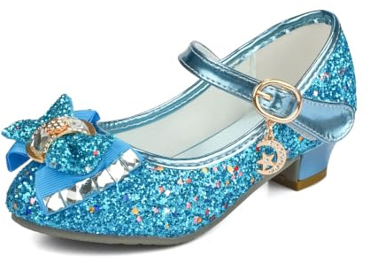 TRIWORIAE-Zapatos de Princesa Elegantes para Niñas de Tacón con Lentejuelas Purpurinas para Disfraz, Fiestas, Bodas Azul 30