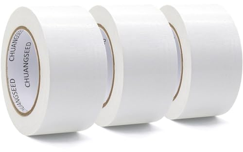 CHUANGSEED 3 Rollen Panzertape extra stark, Weiß Gewebe-Klebeband 27.4 m x 50 mm – Gewebeband Panzerband Panzertape für Wasserdichtes Reparatur,Basteln, für innen & außen