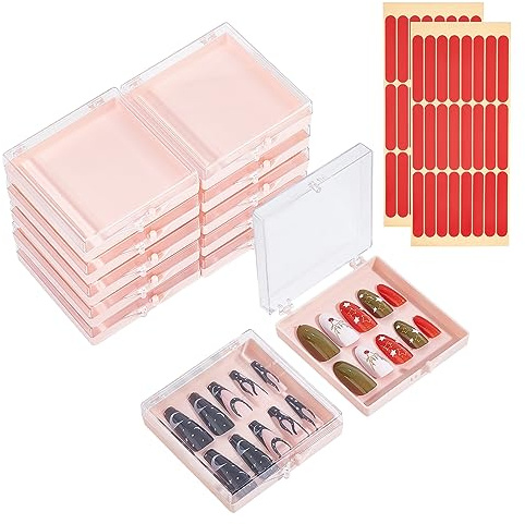 Cajas de Almacenamiento de Uñas A Presión NICENEEDED 12PCS, Cajas de Embalaje de Uñas Postizas, Cajas Organizadoras de Uñas Transparentes de Acrílico para Uñas Artificiales con Cinta Adhesiva